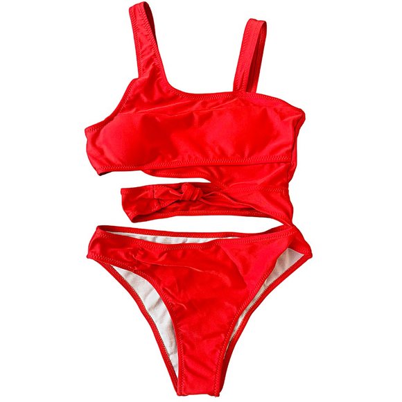 Bandage Cut-Out Knotted One-Piece Swimsuit in Red - Picture 5 of 9